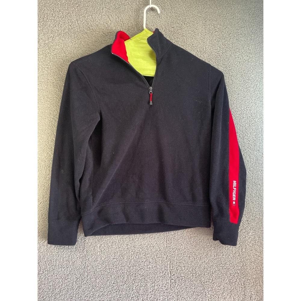 Vintage 90s Tommy Hilfiger Fleece Pullover 1/4 Zip Up Black Sz xl